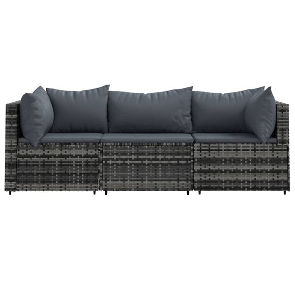vidaXL 3-tlg. Garten-Lounge-Set mit Kissen Grau Poly Rattan