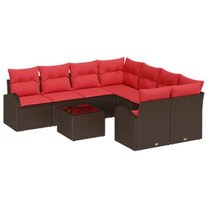 vidaXL Sofa Set mit Kissen 9 pcs Beige und Rot Poly-Rattan