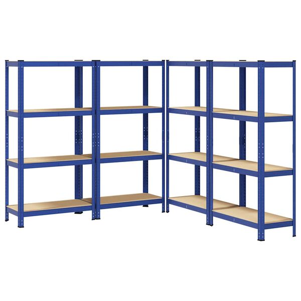 vidaXL Lagerregale mit 4 B&ouml;den 4 Stk. Blau Stahl & Holzwerkstoff