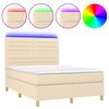 vidaXL Boxspringbett mit Matratze & LED Creme 140x190 cm Stoff