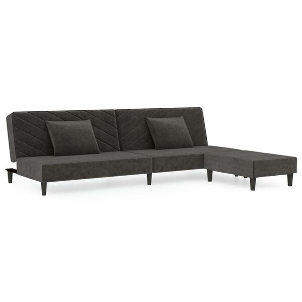 vidaXL Schlafsofa 2-Sitzer mit 2 Kissen und Fu&szlig;hocker Dunkelgrau Samt