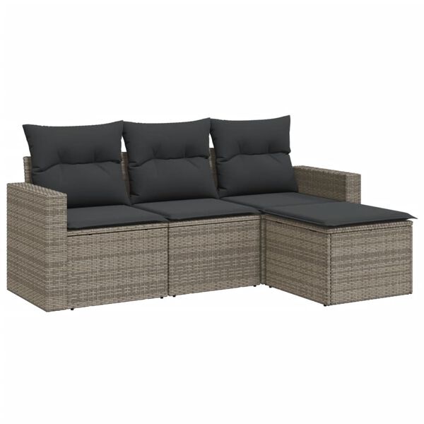 vidaXL 4-tlg. Garten-Sofagarnitur mit Kissen Grau Poly Rattan