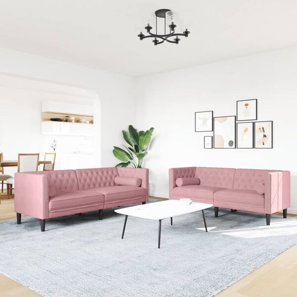 vidaXL 2-tlg. Chesterfield-Sofa-Set mit Nackenrollen Rosa Samt