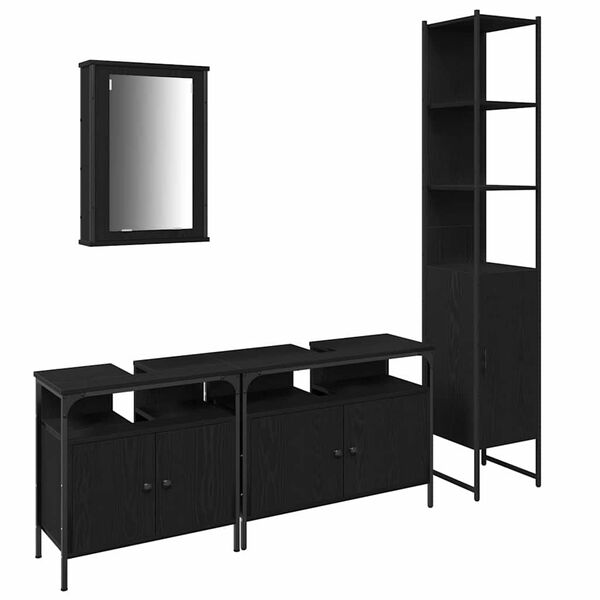 vidaXL Badezimmerm&ouml;bel-Set 4 pcs Schwarz Eichen-Optik Holzwerkstoff