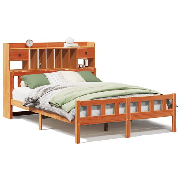 vidaXL Massivholzbett mit Regal ohne Matratze Wachsbraun 160x200 cm