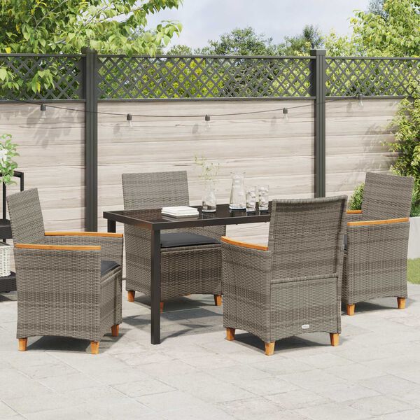 vidaXL Garten Essgruppe 5 pcs Grau Poly-Rattan