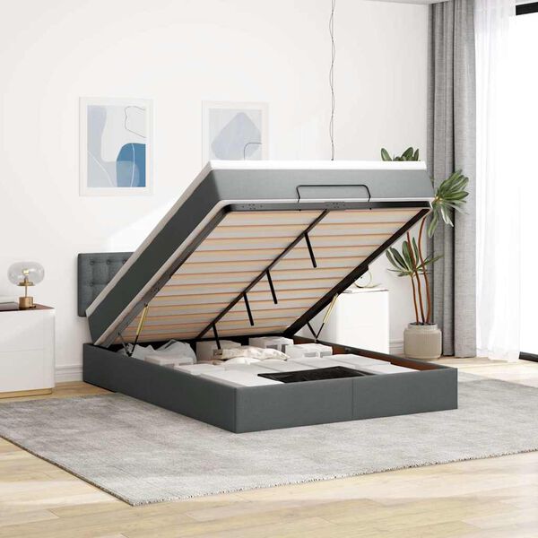 vidaXL Ottoman-Bett mit Matratze Dunkelgrau 140x200 cm Stoff