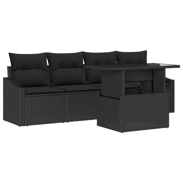 vidaXL Garten-Sofa-Set mit Speicher 5 pcs Schwarz Poly Rattan
