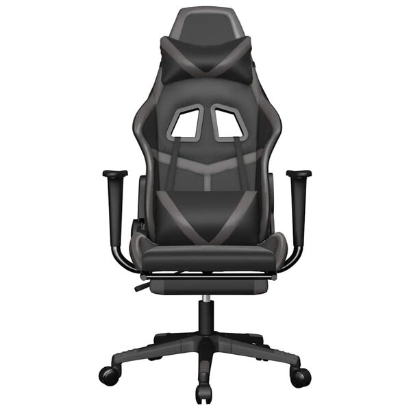 vidaXL Gaming-Stuhl mit Massage & Fu&szlig;st&uuml;tze Schwarz & Grau Kunstleder
