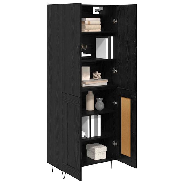 vidaXL Highboard 2 St&uuml;ck Schwarz Eichen-Optik Ingenieurholz und Glas
