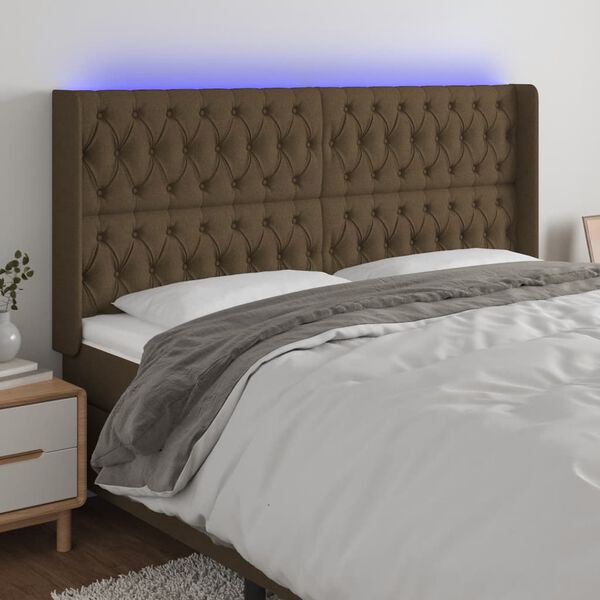 vidaXL LED Kopfteil Dunkelbraun 203x16x118/128 cm Stoff