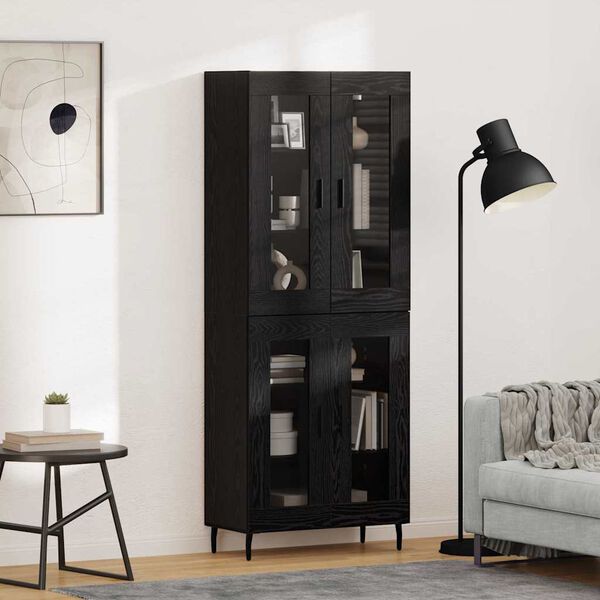vidaXL Highboard 2 pcs Schwarz Eichen-Optik Engineered Wood und Glas