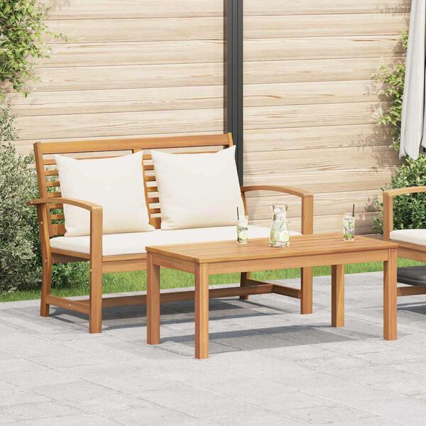 vidaXL Gartenbank- und Tischset mit Polster 2 St&uuml;ck Braun und Creme