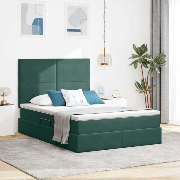 vidaXL Aufbewahrungsbett mit Matratze Dunkelgr&uuml;n 140 x 200 cm Samt
