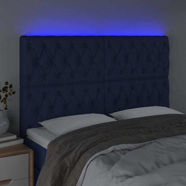 vidaXL LED Kopfteil Blau 160x7x118/128 cm Stoff