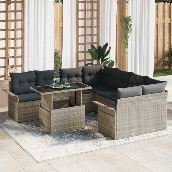vidaXL Gartensofa-set mit Kissen 9 pcs Hellgrau Poly-Rattan