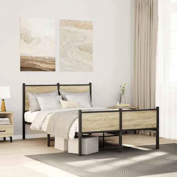 vidaXL Metallbett ohne Matratze Sonoma-Eiche 120x200 cm