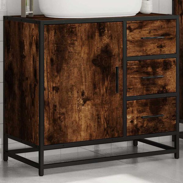 vidaXL Waschbeckenunterschrank R&auml;uchereiche 65x33x60 cm Holzwerkstoff