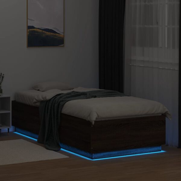 vidaXL Bettgestell mit LED Braun Eichen-Optik 100x200 cm Holzwerkstoff