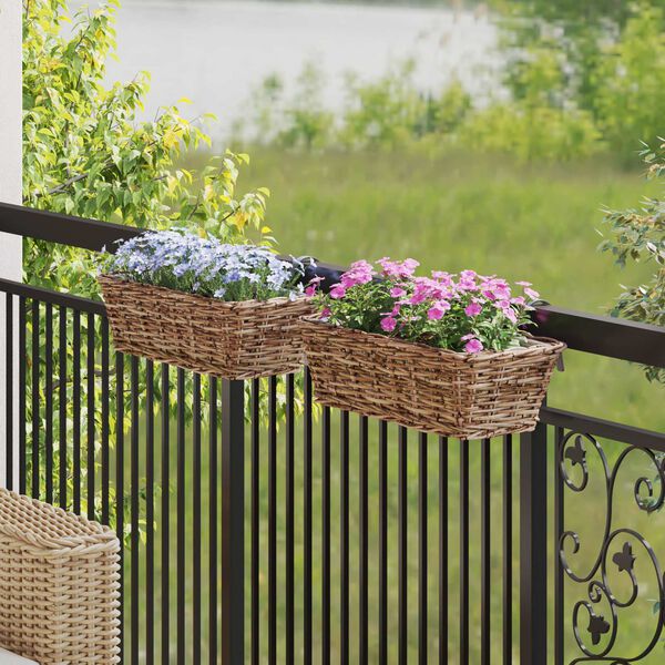 vidaXL H&auml;ngender Blumentopf Korb 2 pcs Braun 48 x 22 x 15 cm