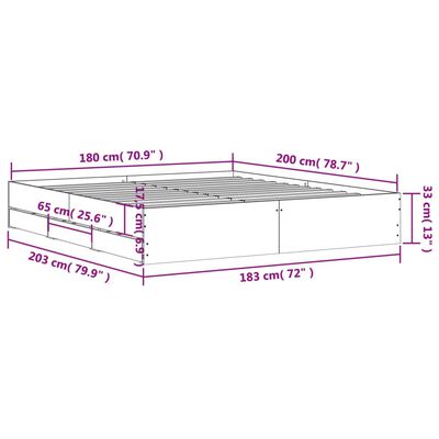 vidaXL Bettgestell mit Schubladen Sonoma-Eiche 180x200cm Holzwerkstoff