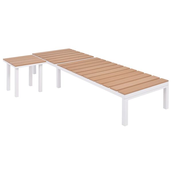 vidaXL Sonnenliege mit Tisch Aluminium WPC Wei&szlig; und Braun