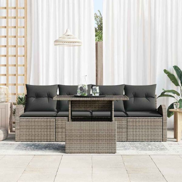 vidaXL Garten-Sofa-Set mit Kissen mit Kissen 5 pcs Grau Poly Rattan