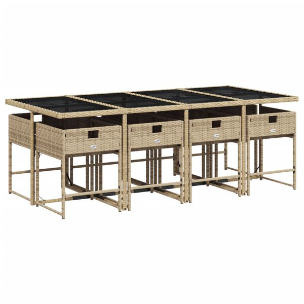 vidaXL 9-tlg. Garten-Essgruppe mit Kissen Beigemischung Poly Rattan