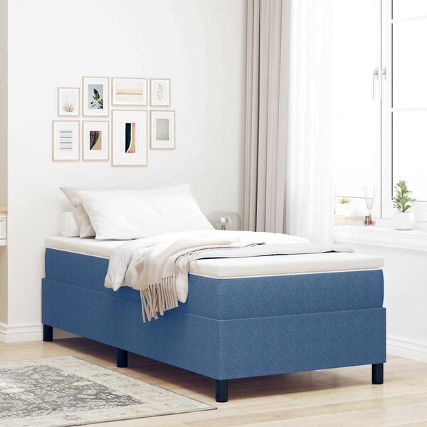 vidaXL Boxspringbett Blau und Wei&szlig; 90 x 200 cm Cordstoff