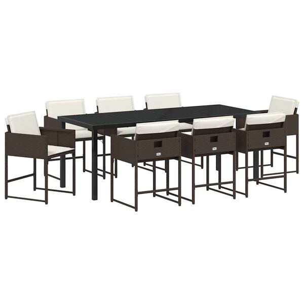 vidaXL Garten Essgruppe 9 pcs Braun Poly-Rattan