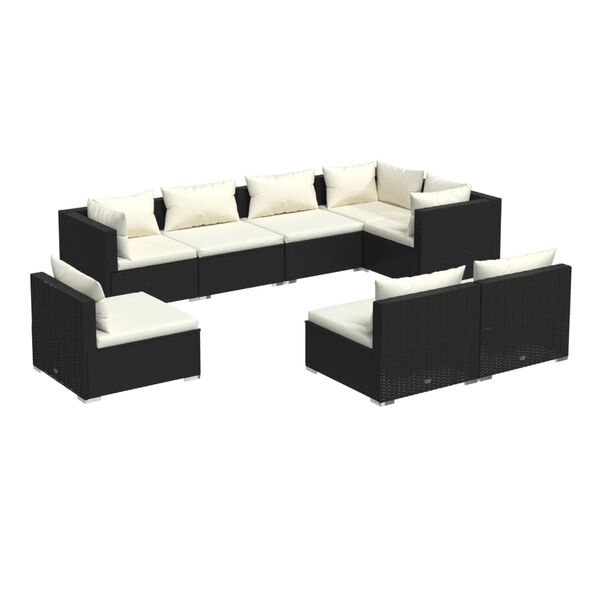 vidaXL 8-tlg. Garten-Lounge-Set mit Kissen Poly Rattan Schwarz