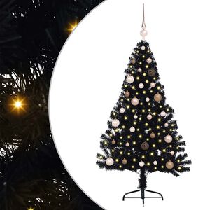 vidaXL K&uuml;nstlicher vorbeleuchteter Weihnachtsbaum Schwarz 150 cm PVC