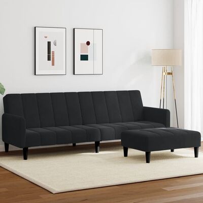 vidaXL Schlafsofa 2-Sitzer mit Fußhocker Schwarz Samt