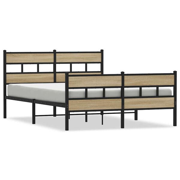 vidaXL Metallbett ohne Matratze Sonoma-Eiche 135x190 cm