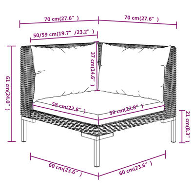 vidaXL 9-tlg. Garten-Lounge-Set mit Kissen Poly Rattan Dunkelgrau