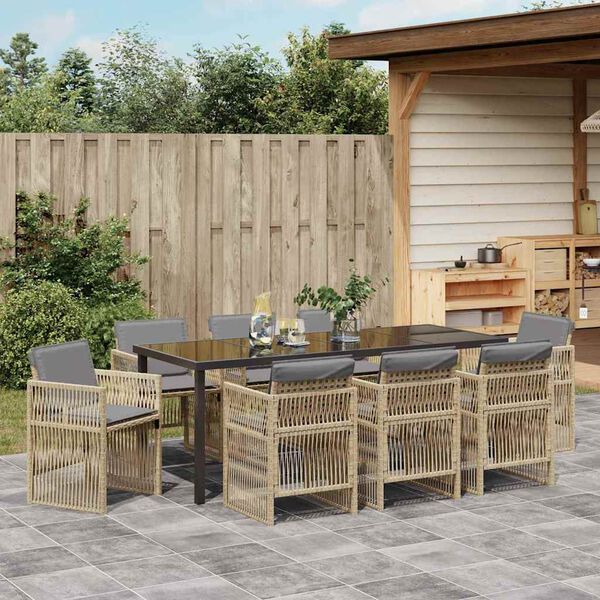 vidaXL Garten Essgruppe 9 pcs Beige Pulverbeschichteter Stahl