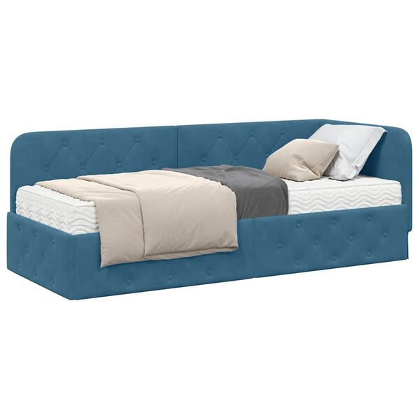 vidaXL Eckbettgestell mit Matratze mit Kopfteil Blau 80 x 200 cm Samt