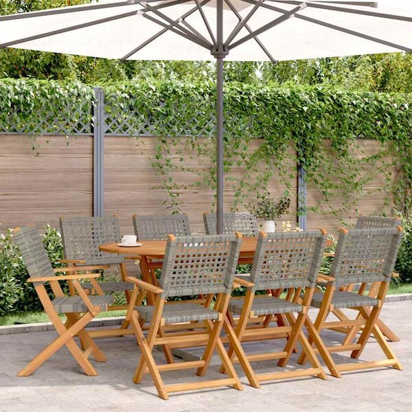 vidaXL Gartenst&uuml;hle 8 Stk. Klappbar Grau Poly Rattan & Massivholz