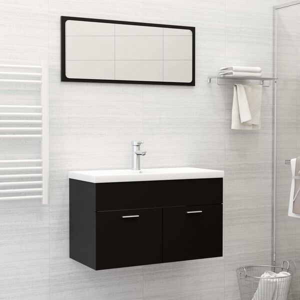 vidaXL Badm&ouml;bel-Set Schwarz Holzwerkstoff