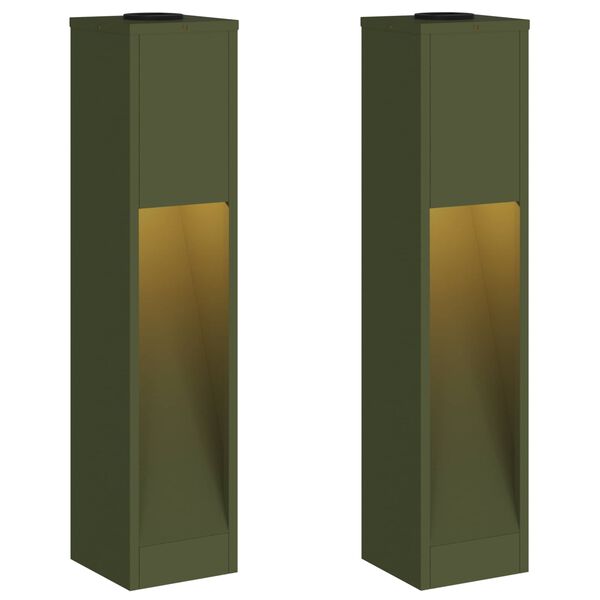 vidaXL Solar LED Wegeleuchte 2 pcs Olive Gr&uuml;n Kalt gewalzter Stahl