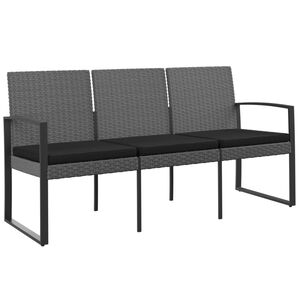 vidaXL Gartenbank 3-Sitzer mit Kissen Dunkelgrau PP-Rattan