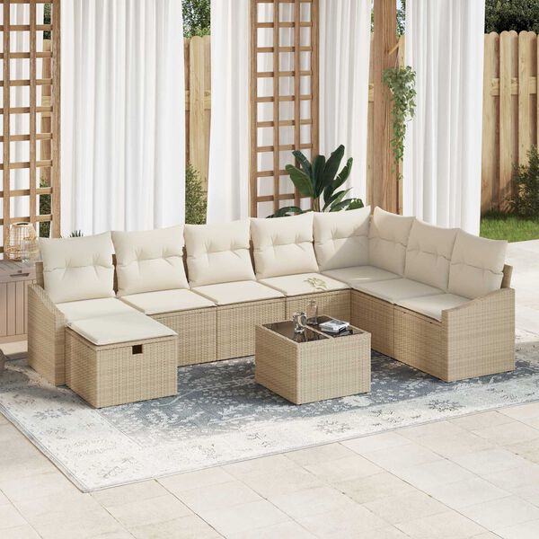 vidaXL Gartensofa-set mit Kissen mit Speicher 9 pcs Poly-Rattan