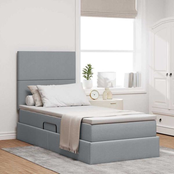 vidaXL Bett mit Stauraum und LED Hellgrau 90 x 190 cm Polyester