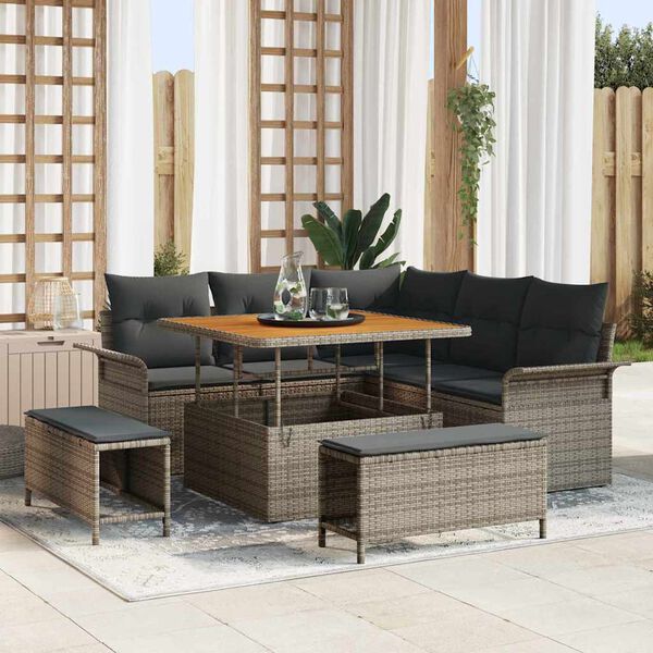 vidaXL Garten-Sofa-Set mit Kissen mit Speicher mit Kissen 8 pcs Grau