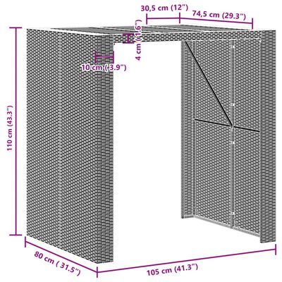 vidaXL Garten-Bartisch mit Holzplatte Schwarz 105x80x110 cm Polyrattan