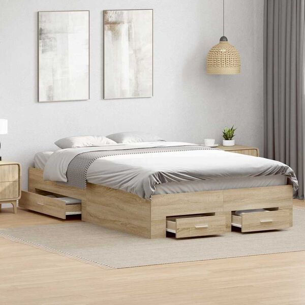 vidaXL Bettrahmen mit Schubladen Braun 120 x 190 cm Holzwerkstoff