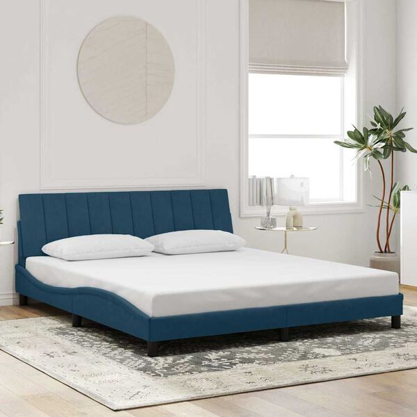 vidaXL Bettgestell mit LED ohne Matratze "Hanko" Blau 180x200 cm Samt