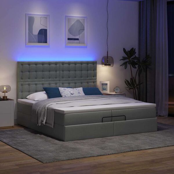vidaXL Ottoman-Bett mit Matratzen & LEDs Dunkelgrau 200x200 cm Stoff