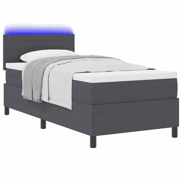 vidaXL LED Boxspringbett Dunkelgrau und Wei&szlig; 90 x 200 cm Cordstoff