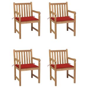 vidaXL Gartenst&uuml;hle 4 Stk. mit Roten Kissen Massivholz Teak